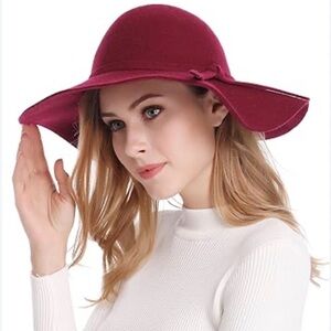 NWOT Sakkas Women’s Wool Floppy Wide Brim Felted Hat Dark Red Spring Sun Hat